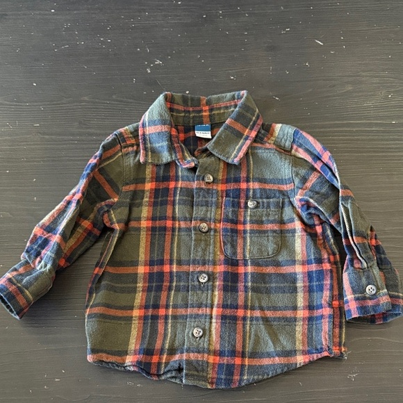 Old Navy Kids Plaid Button-Down Shirt - Green and Red - Picture 1 of 5